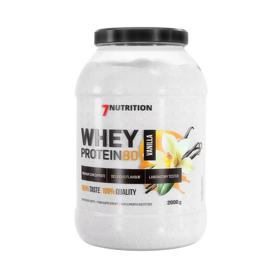 7 NUTRITION WHEY PROTEIN 80 Vanilla 2 kg; za Povećanje Mišićne Mase, za Smanjenje Masnog Tkiva i Mršavljenje, Antikatabolik, Anabolik