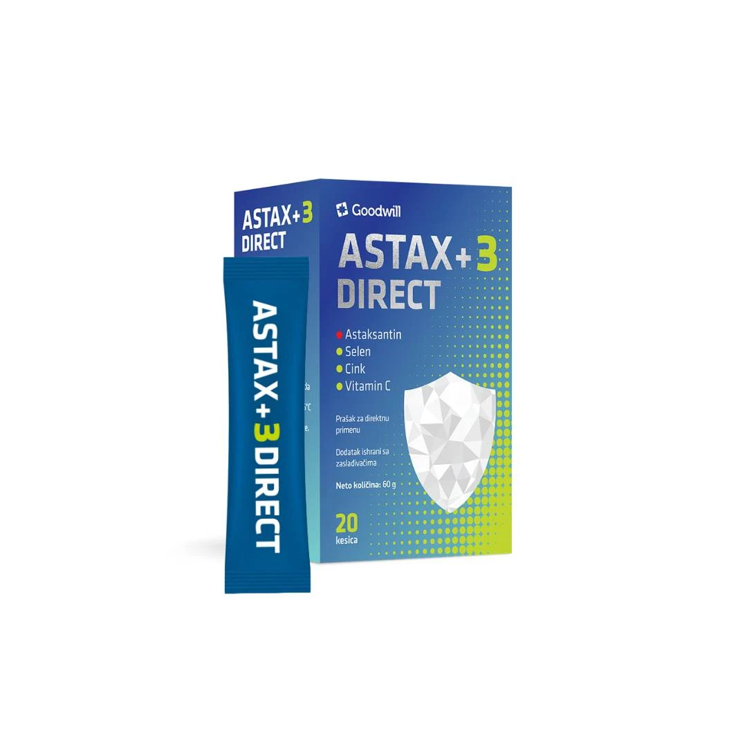 ASTAX+3 Direct  Astaksantin, Selen, Cink, Vitamin C 20 Kesica