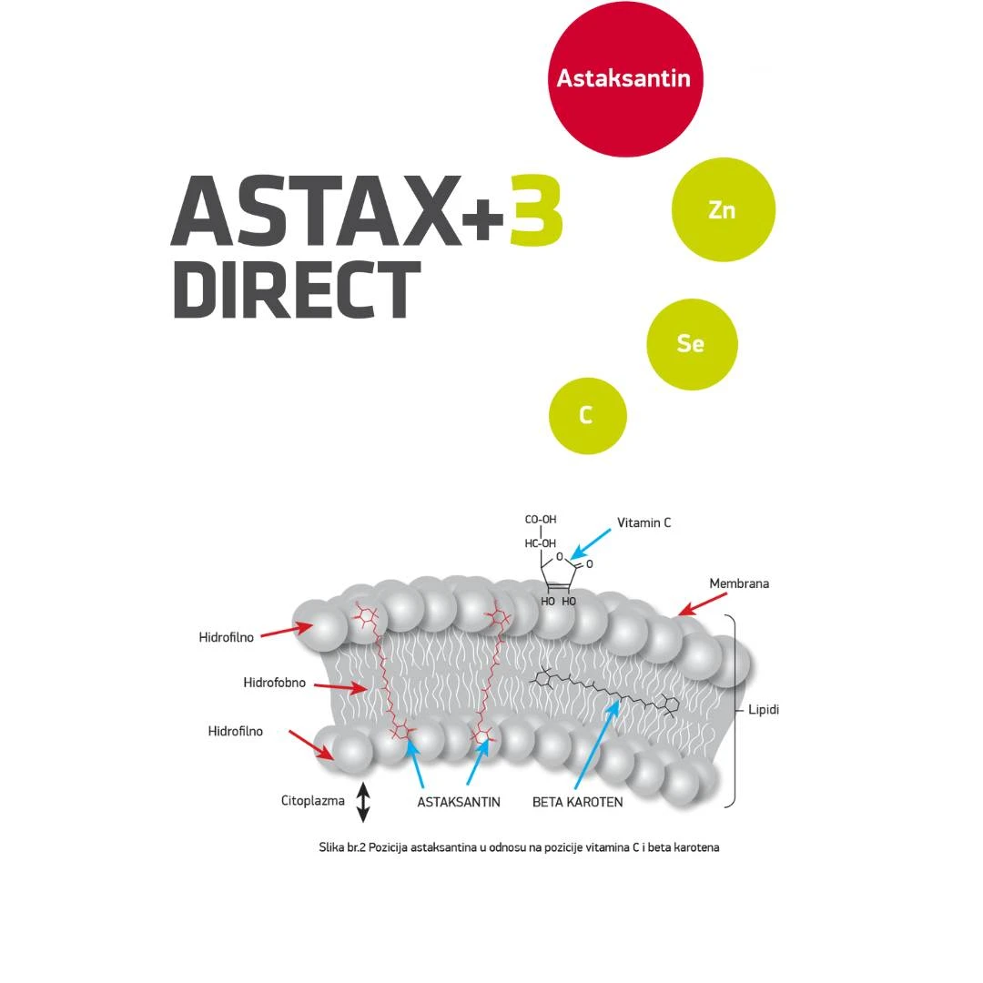 ASTAX+3 Direct  Astaksantin, Selen, Cink, Vitamin C 20 Kesica