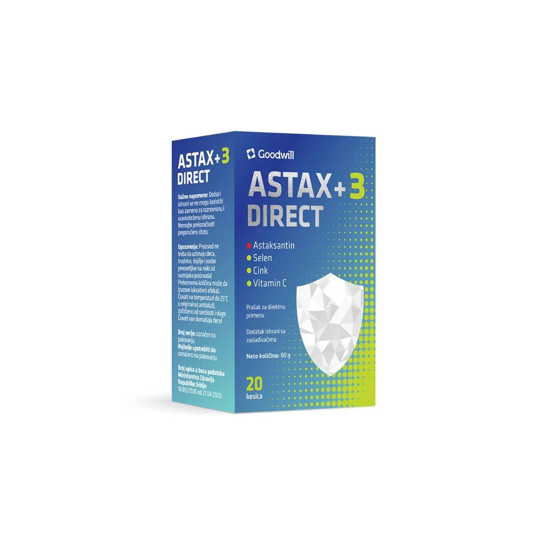 ASTAX+3 Direct  Astaksantin, Selen, Cink, Vitamin C 20 Kesica