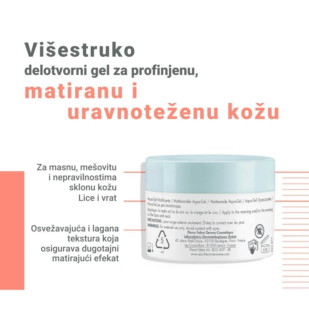 Avène CLEANANCE Matirajući Aqua-Gel; Za Osetlivu Kožu Sklonu Nepravilnostima 50 mL