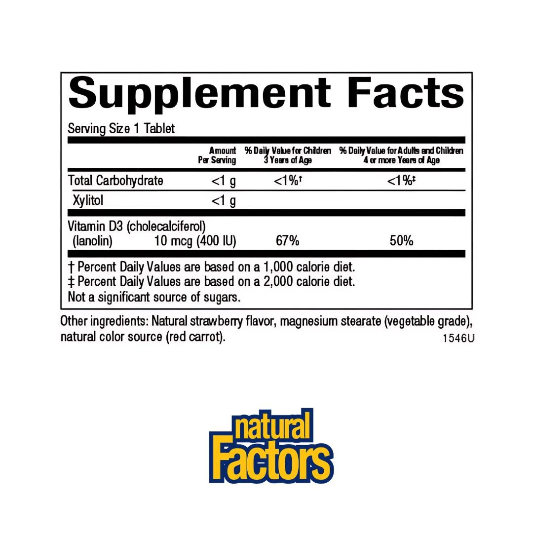 Natural Factors BigFriends Chewable Vitamin D3 400 IU Berry Bunch 250 Tableta za Žvakanje sa Ukusom Bobičastog Voća