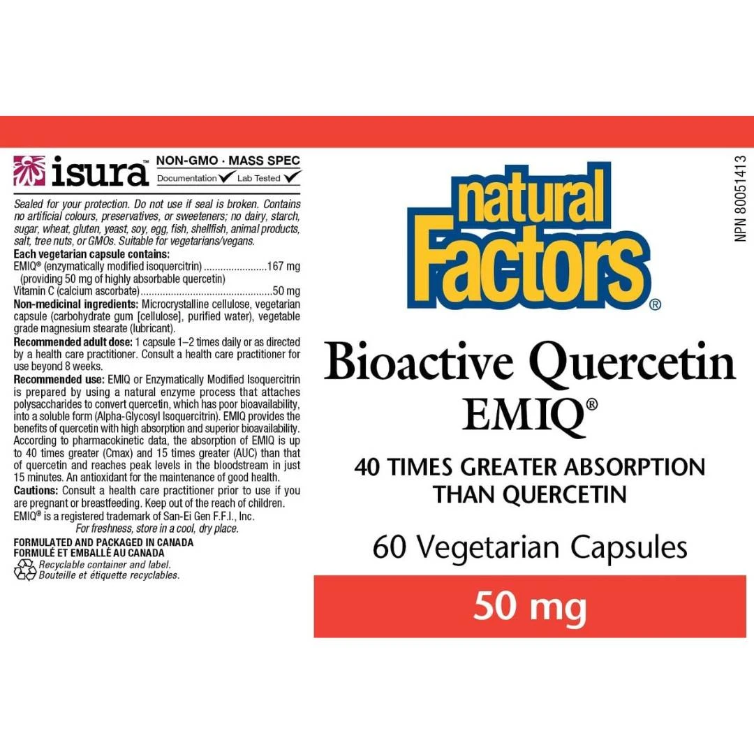 Natural Factors Bioactive Quercetin EMIQ Bioaktivni Enzimski Modifikovani Izokvercetin 50 mg 60 Kapsula