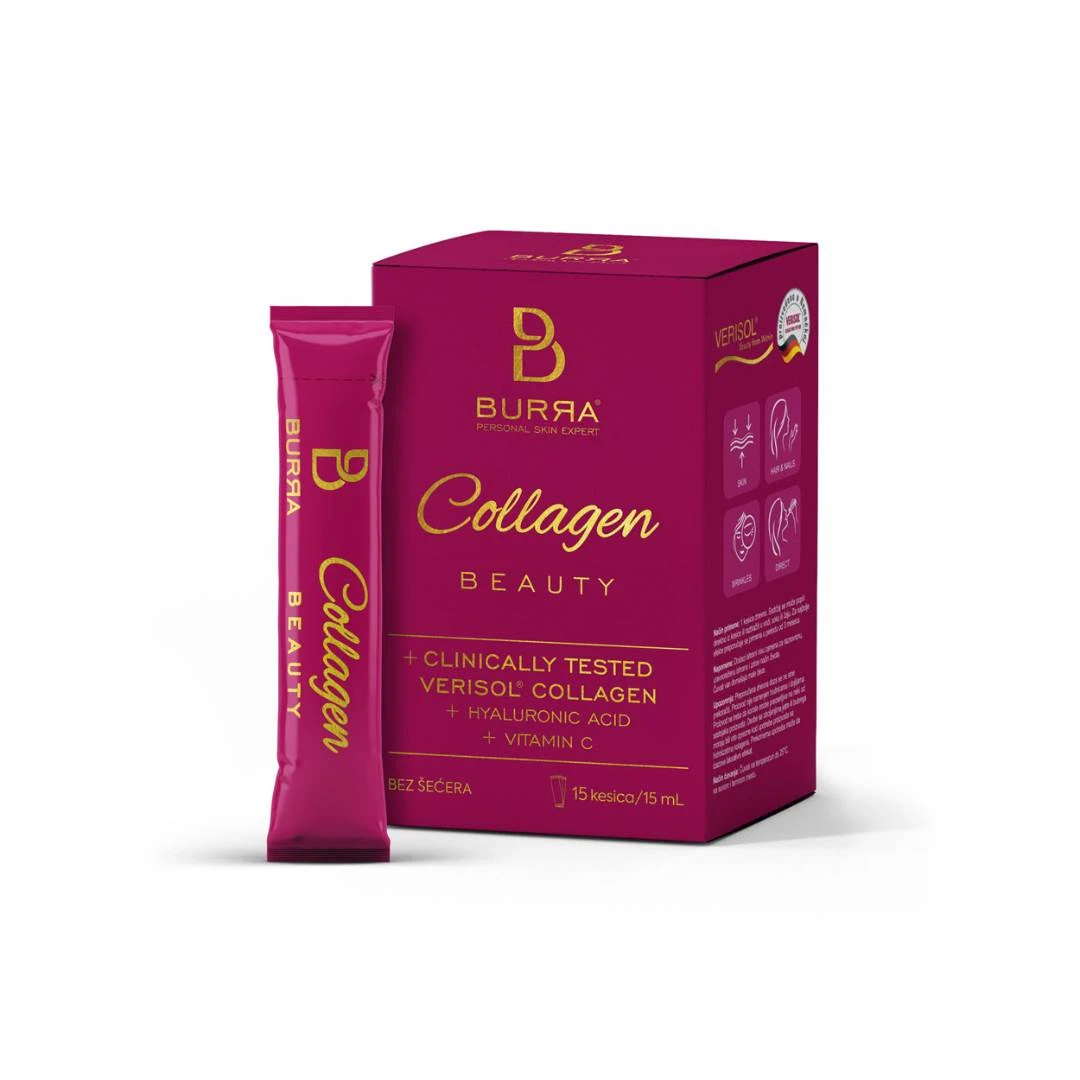 BURRA Collagen BEAUTY 15 Kesica sa Ukusom Maline; Kolagen sa Hijaluronskom Kiselinom i Vitaminom C