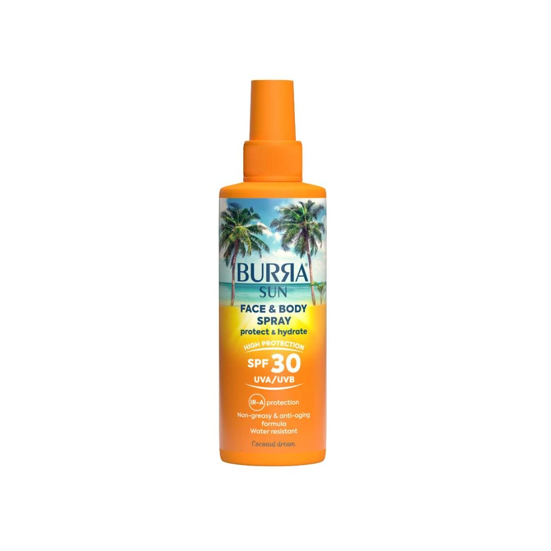 BURRA SUN Face & Body Sprej SPF30 Sprej za Zaštitu Kože Lica i Tela od Sunca 200 mL