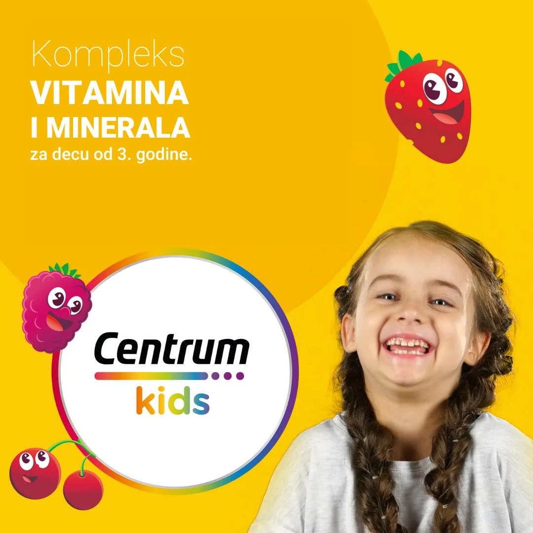 Centrum® KIDS VitaGummies Berry 3+ 60 Tableta za Žvakanje Gumene Bombone sa Multivitaminima i Mineralima sa Ukusom Maline i Jagode