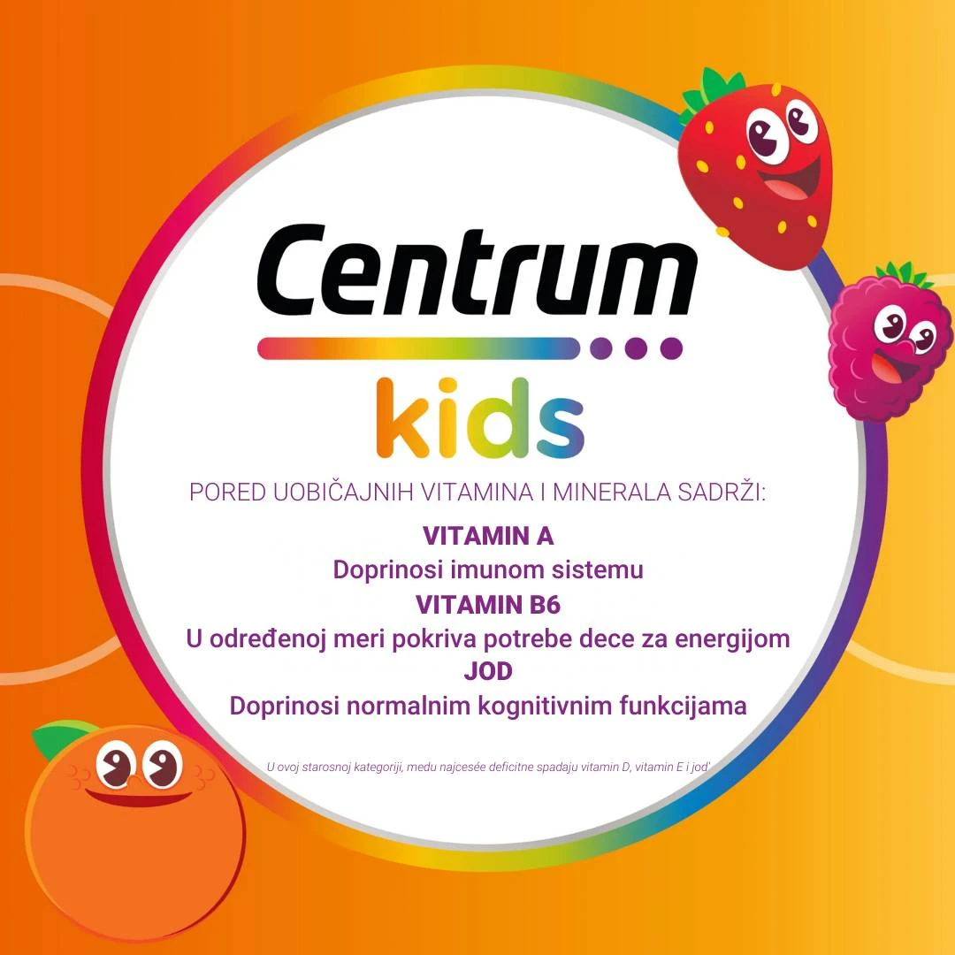 Centrum® KIDS VitaGummies Berry 3+ 60 Tableta za Žvakanje Gumene Bombone sa Multivitaminima i Mineralima sa Ukusom Maline i Jagode