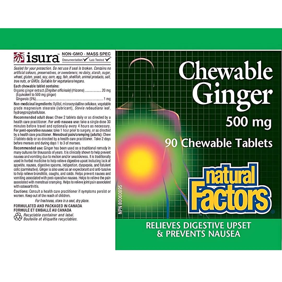 Natural Factors Chewable Ginger 500 mg 90 Tableta za Žvakanje