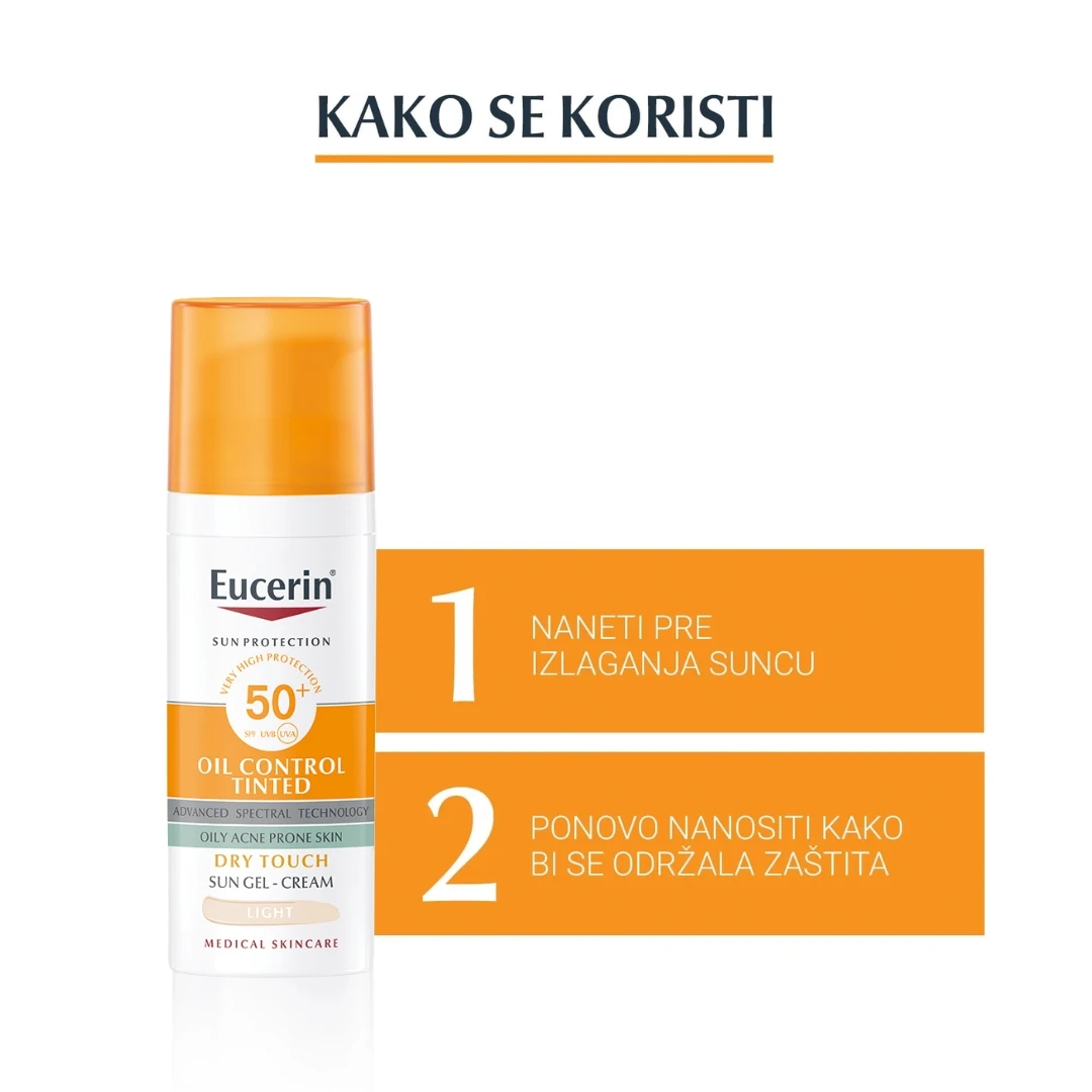 Eucerin® Oil Control Tonirani Gel-Krem za Zaštitu Masne Kože od Sunca SPF 50+ Svetli 50 mL