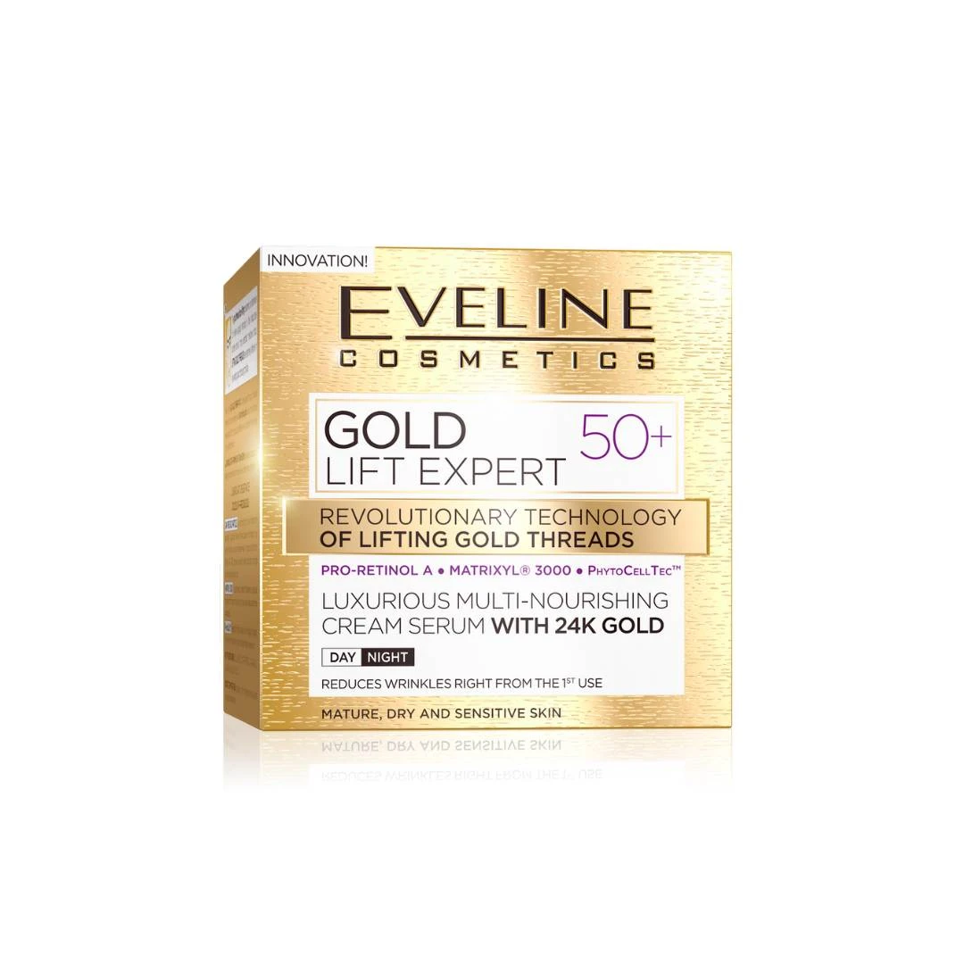 EVELINE Učvršćujuća Dnevna i Noćna Krema za Lice sa Česticama Čistog 24K Zlata GOLD LIFT EXPERT 50+ 50 mL