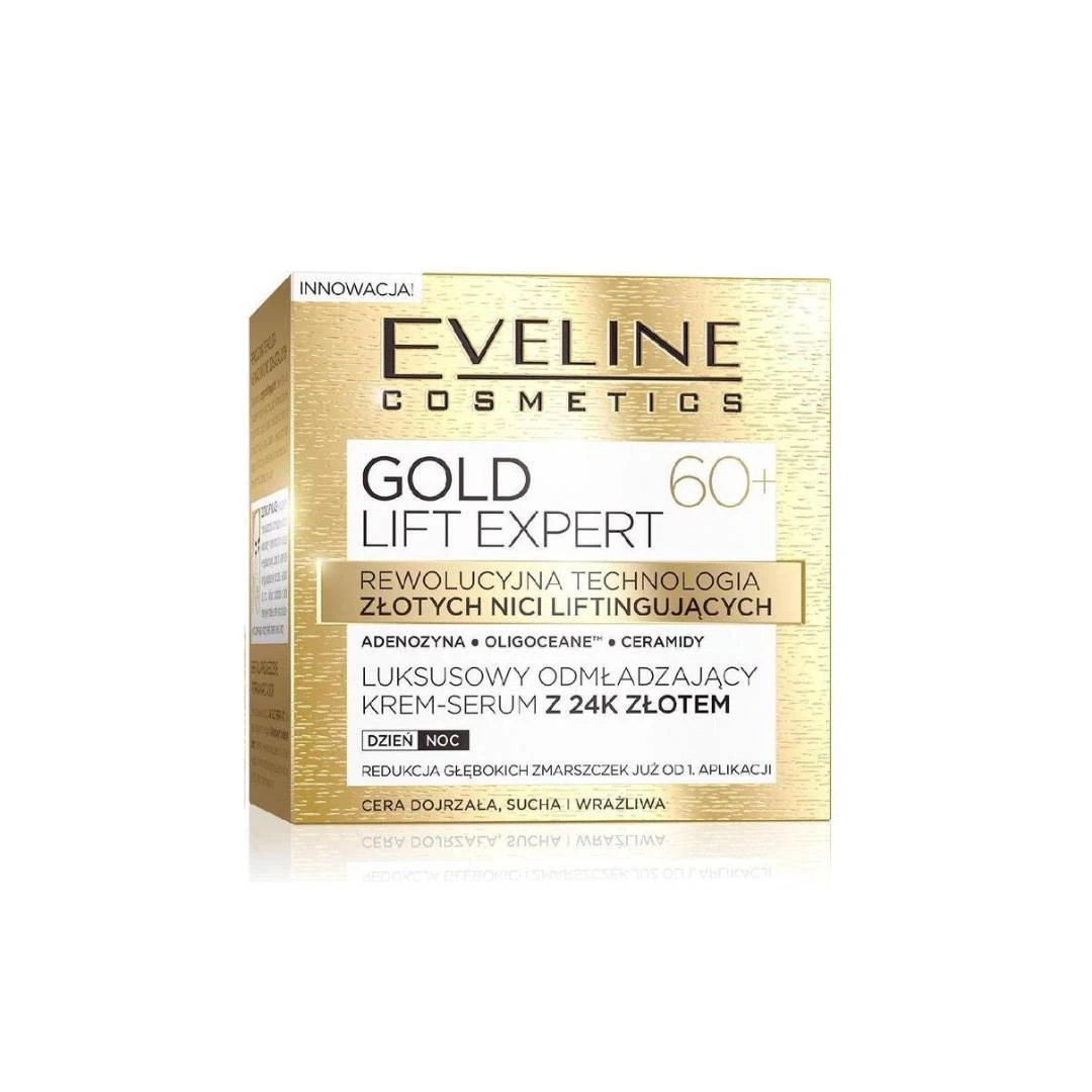 EVELINE Učvršćujuća Dnevna i Noćna Krema za Lice sa Česticama Čistog 24K Zlata GOLD LIFT EXPERT 60+ 50 mL