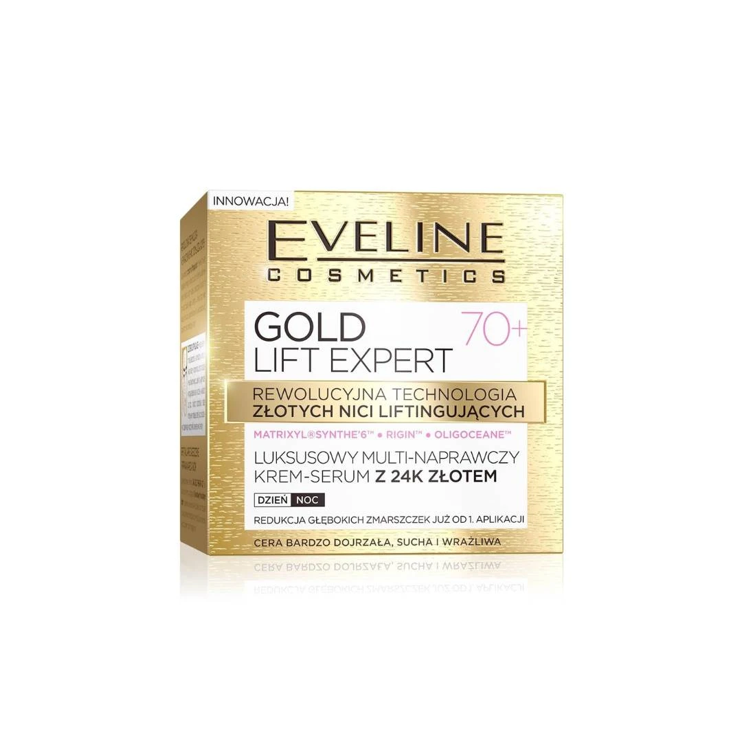 EVELINE Učvršćujuća Dnevna i Noćna Krema za Lice sa Česticama Čistog 24K Zlata GOLD LIFT EXPERT 70+ 50 mL