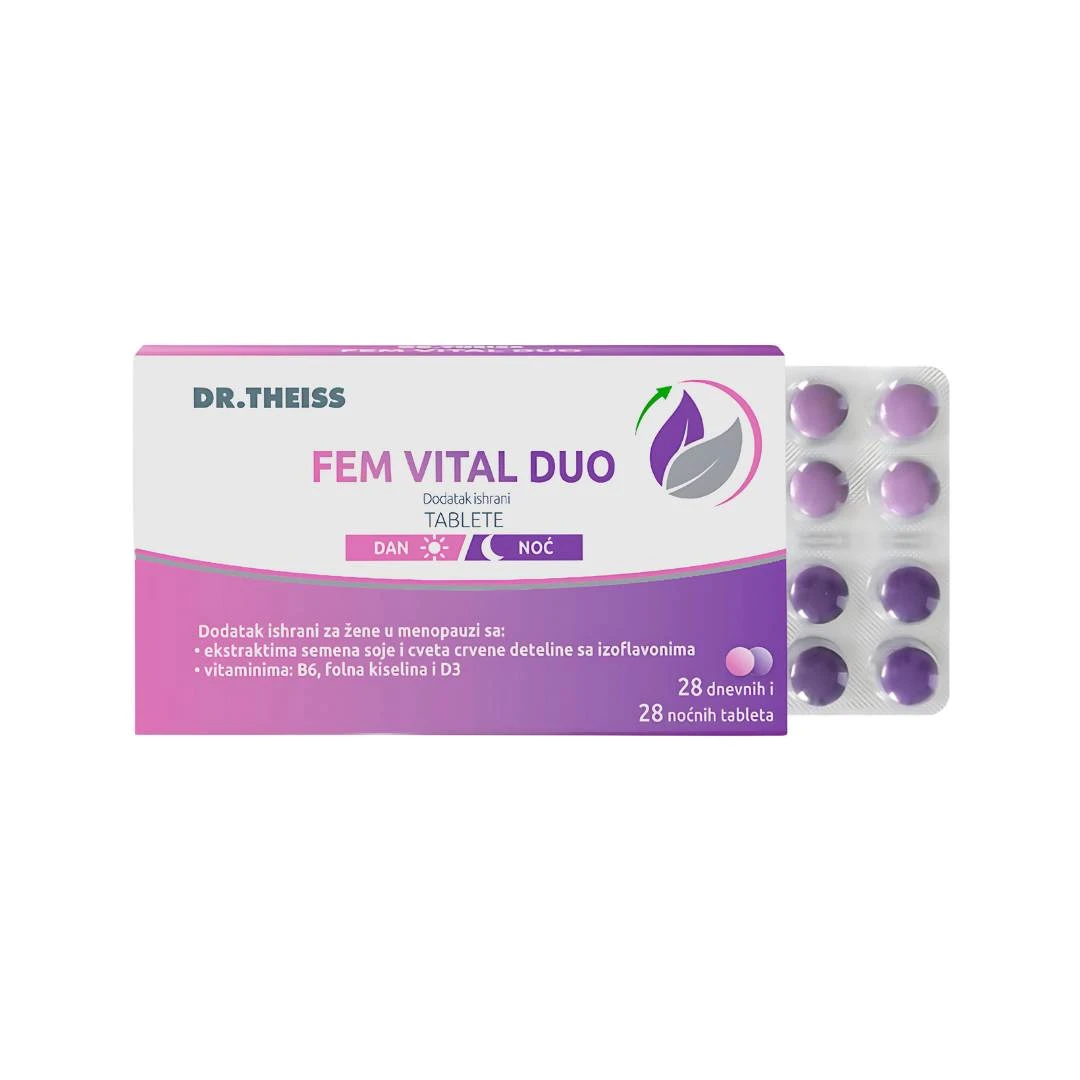 DR. THEISS Fem Vital Duo 56 Film Tableta za Ublažavanje Tegoba u Menopauzi, 28 Film Tableta za Dan i 28 Film Tableta za Noć