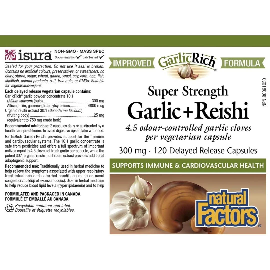 Natural Factors GarlicRich Garlic+Reishi Super Strength 300 mg 120 Kapsula