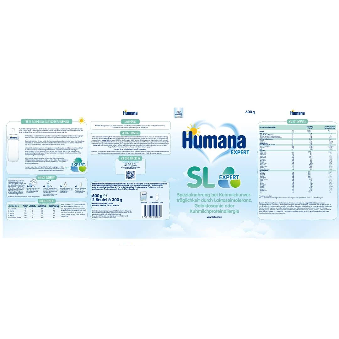 Humana SL EXPERT Mleko bez Kazeina, Laktoze i Glutena 500 g