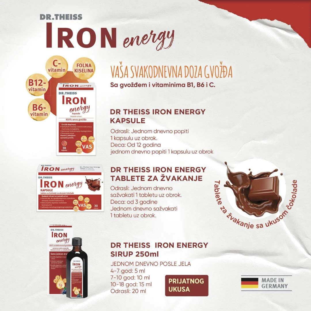 DR. THEISS IRON Energy 30 Kapsula sa Gvožđe Bisglicinatom za Malokrvnost-Anemije