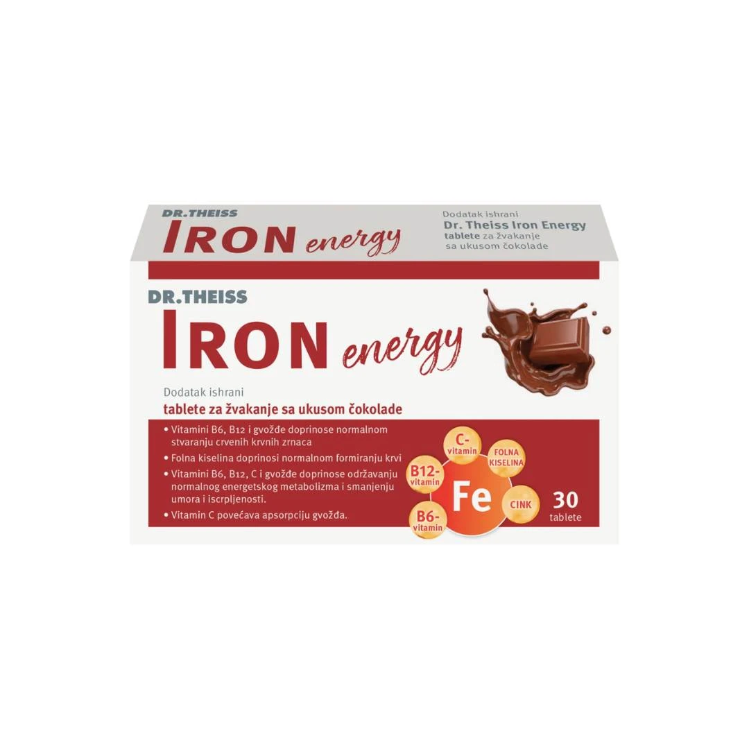 DR. THEISS IRON Energy 30 Tablete za Žvakanje sa Ukusom Čokolade