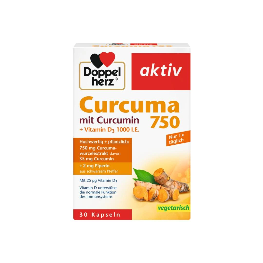 Doppelherz® Aktiv Curcuma 750 Curcumin sa Kurkuminom i Vitaminom D3 1000 I.J. 30 Kapsula