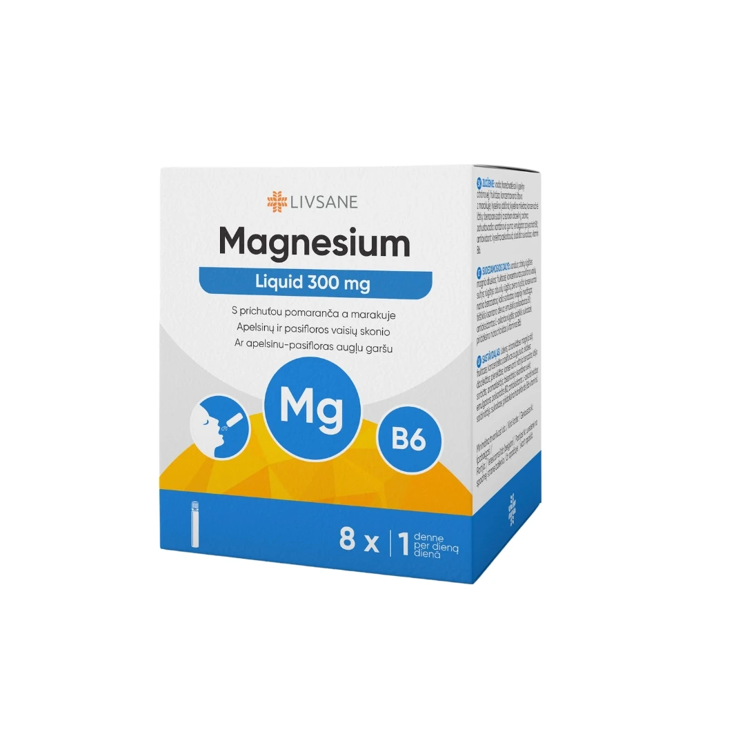 LIVSANE Magnezijum 300 mg i Vitamin B6 Liquid sa Ukusom Narandže 8x30 mL