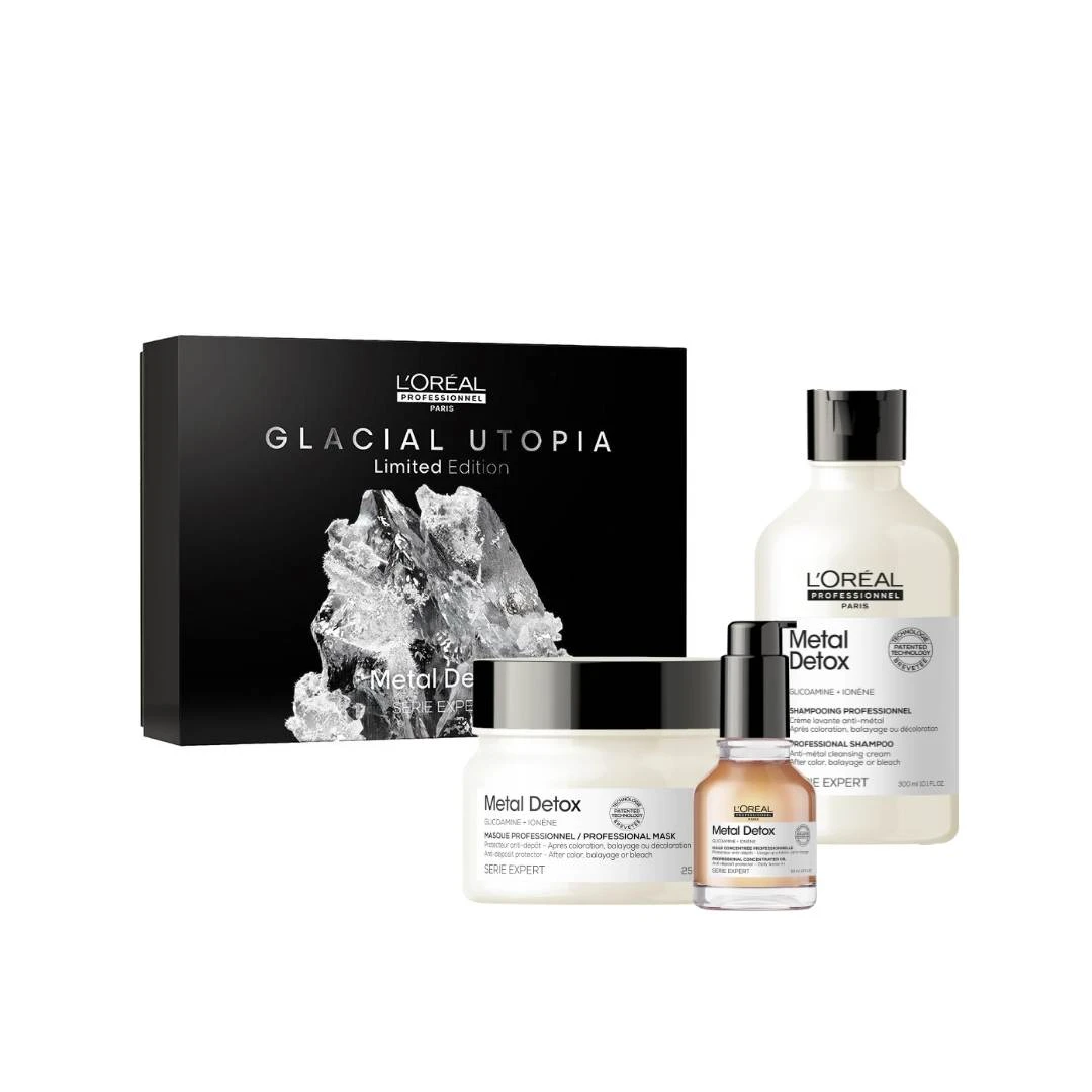 L’Oréal Professionnel SERIE EXPERT Metal Detox GLACIAL UTOPIA TRIO POKLON SET; Promo Pakovanje Šampon, Maska i Ulje