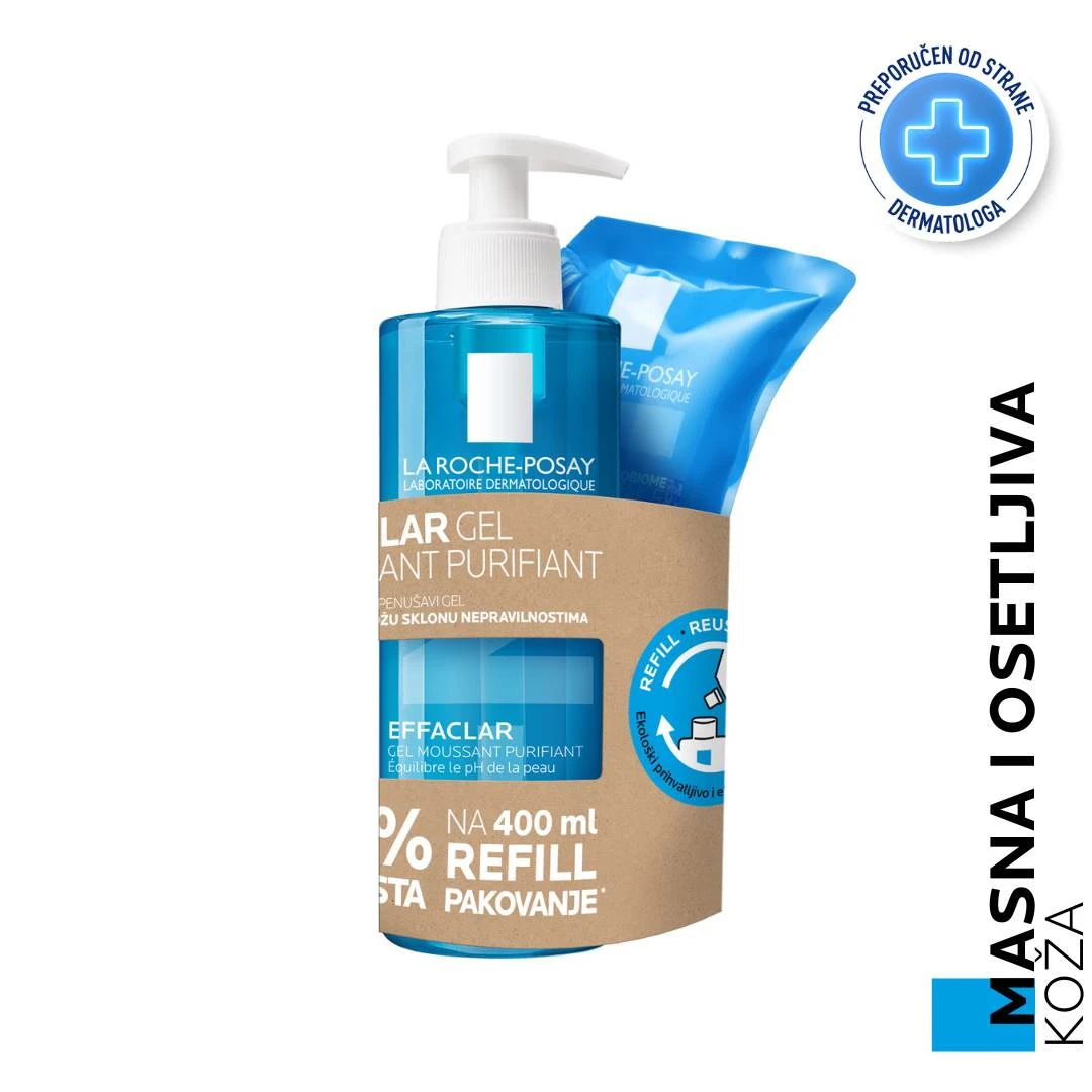 La Roche-Posay EFFACLAR PROMO Gel za Umivanje i Čišćenje 400 mL i Dopuna Gela u Kesi 400 mL