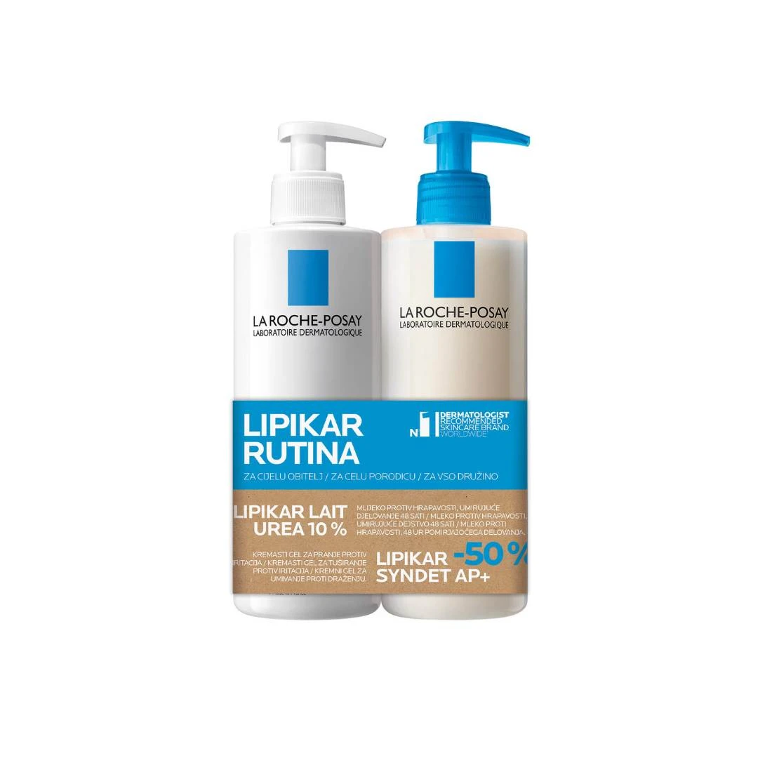 La Roche-Posay LIPIKAR Lait Urea 10% 400 mL i Syndet AP+ Kremasti Gel 400 mL; za Suvu i Atopičnu Kožu