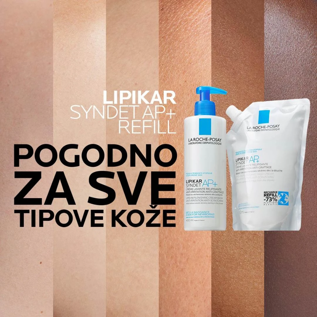 La Roche-Posay LIPIKAR Syndet AP+ Kremasti Gel 400 mL i Dopuna Gela u Kesi 400 mL; Protiv Nadraživanja i Osećaja Svraba