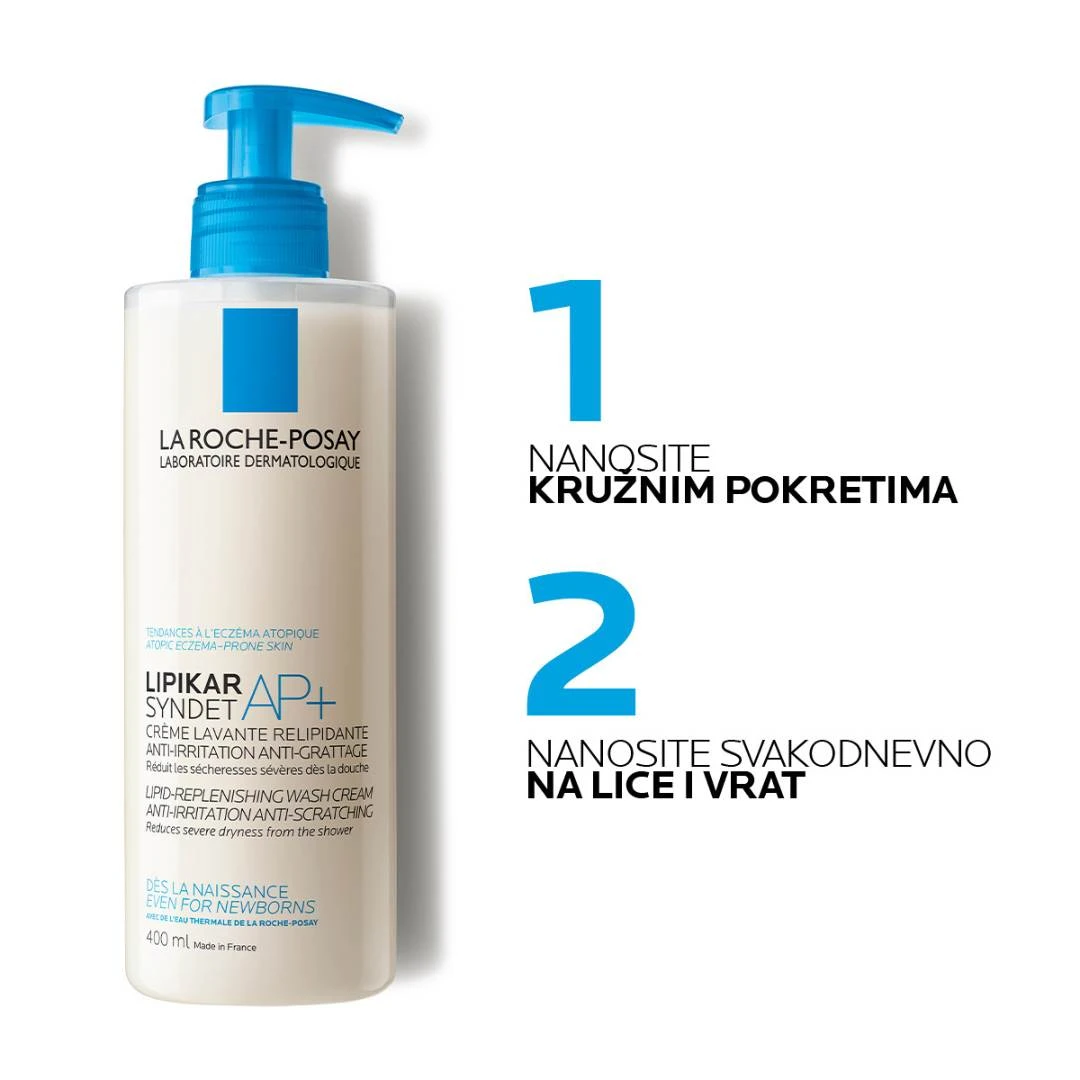 La Roche-Posay LIPIKAR Syndet AP+ Kremasti Gel 400 mL i Dopuna Gela u Kesi 400 mL; Protiv Nadraživanja i Osećaja Svraba