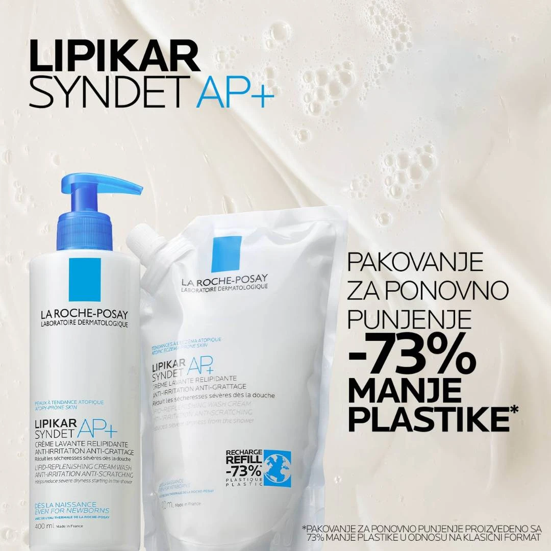 La Roche-Posay LIPIKAR Syndet AP+ Kremasti Gel 400 mL i Dopuna Gela u Kesi 400 mL; Protiv Nadraživanja i Osećaja Svraba