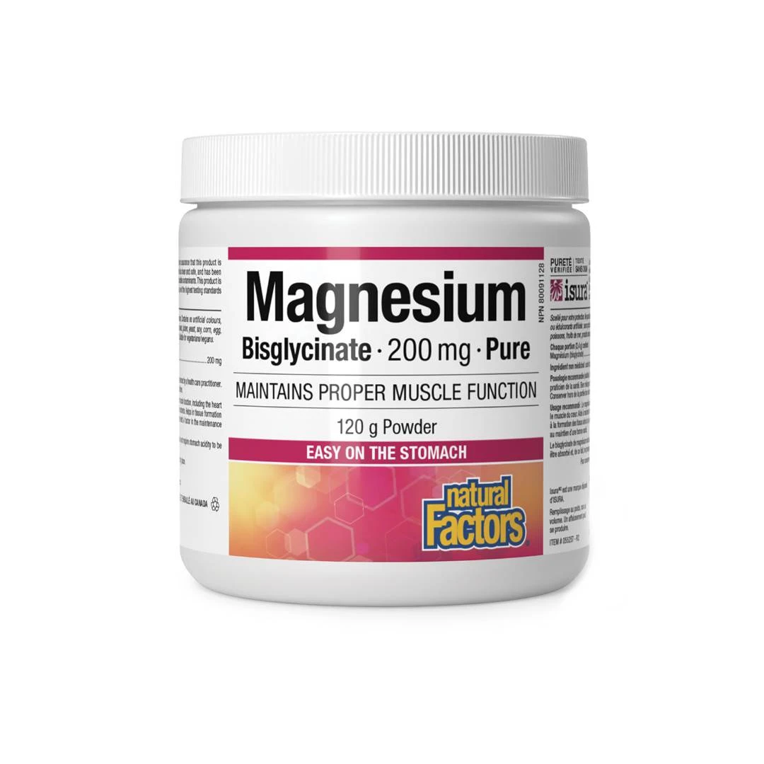 Natural Factors Magnesium Bisglycinate Pure 200 mg Magnezijum Bisglicinat Prašak 120 g