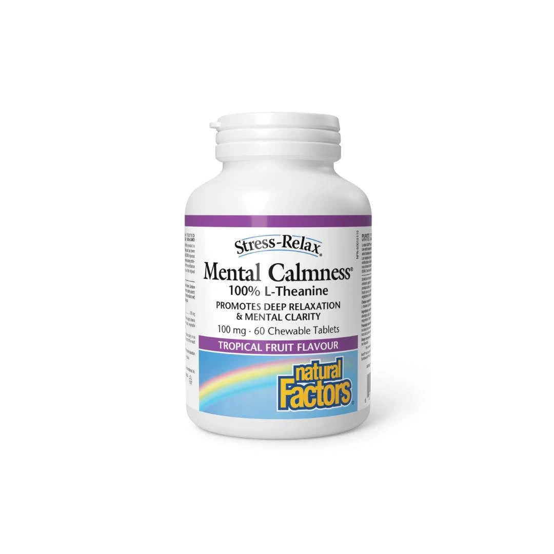 Natural Factors Mental Calmness L-Theanine 100 mg 60 Tableta za Žvakanje za Prirodnu Kontrolu Anksioznosti i Stresa