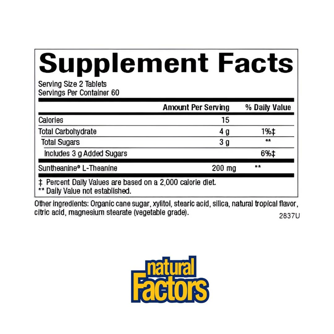 Natural Factors Mental Calmness L-Theanine 100 mg 60 Tableta za Žvakanje za Prirodnu Kontrolu Anksioznosti i Stresa