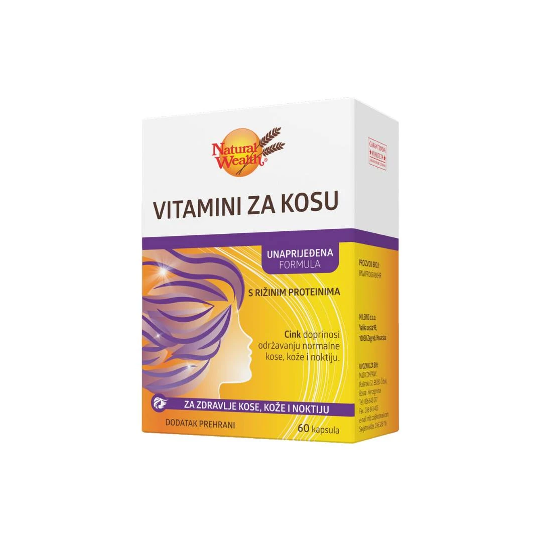 Natural Wealth® Vitamini za Kosu, Kožu i Nokte sa Pirinčanim Proteinima 60 Kapsula