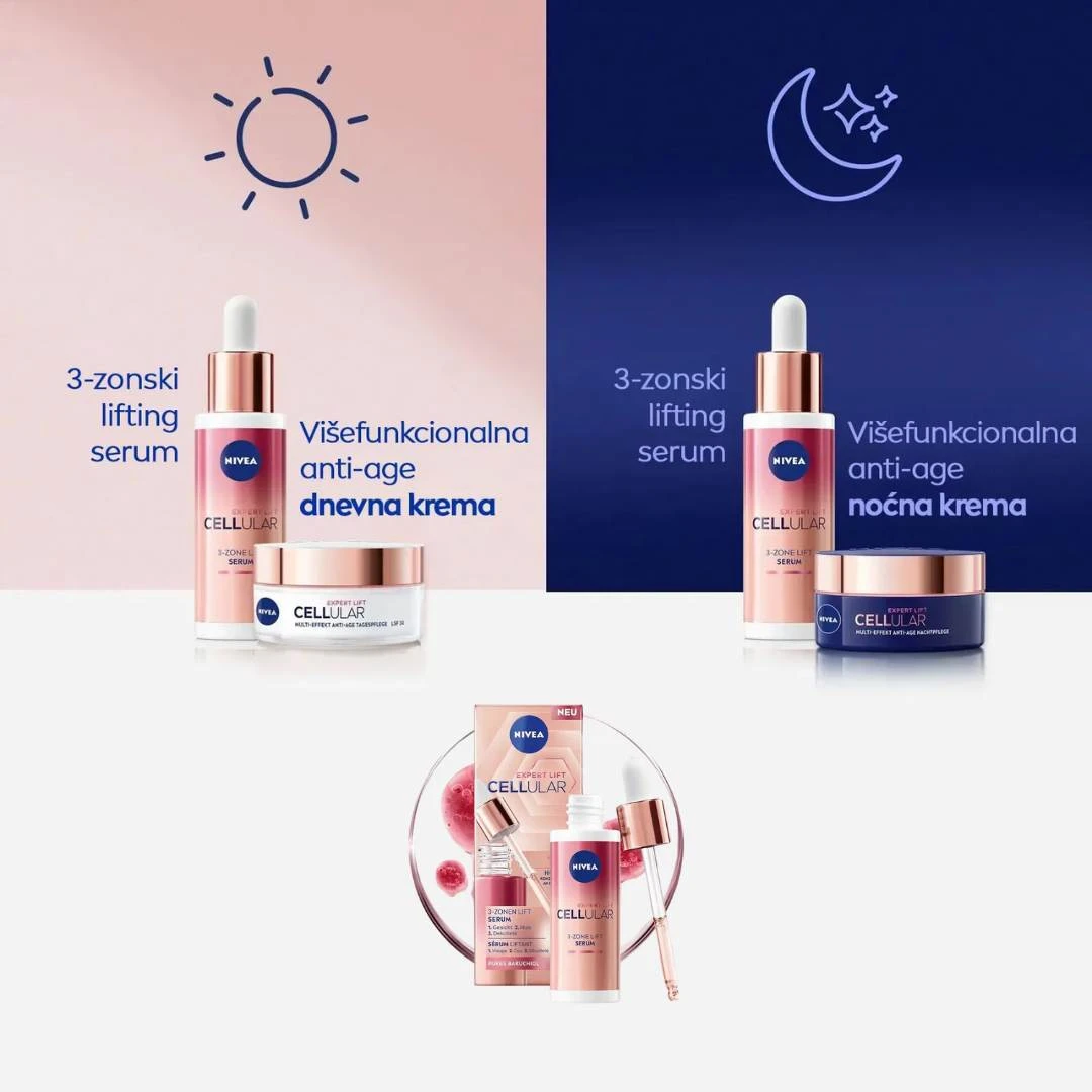 NIVEA Cellular Lift Expert 3-Zonski Serum sa Bakučiolom i Hijaluronskom Kiselinom 30 mL