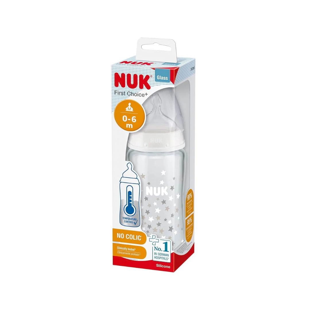 NUK® Flašica Staklena sa Indikatorom Temperature First Choice+ M, 0-6m, 240 mL