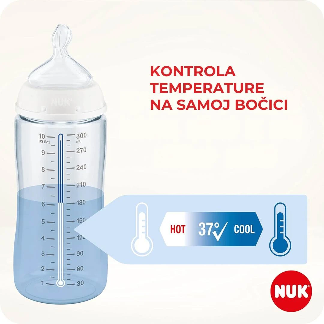 NUK® Flašica Staklena sa Indikatorom Temperature First Choice+ M, 0-6m, 240 mL