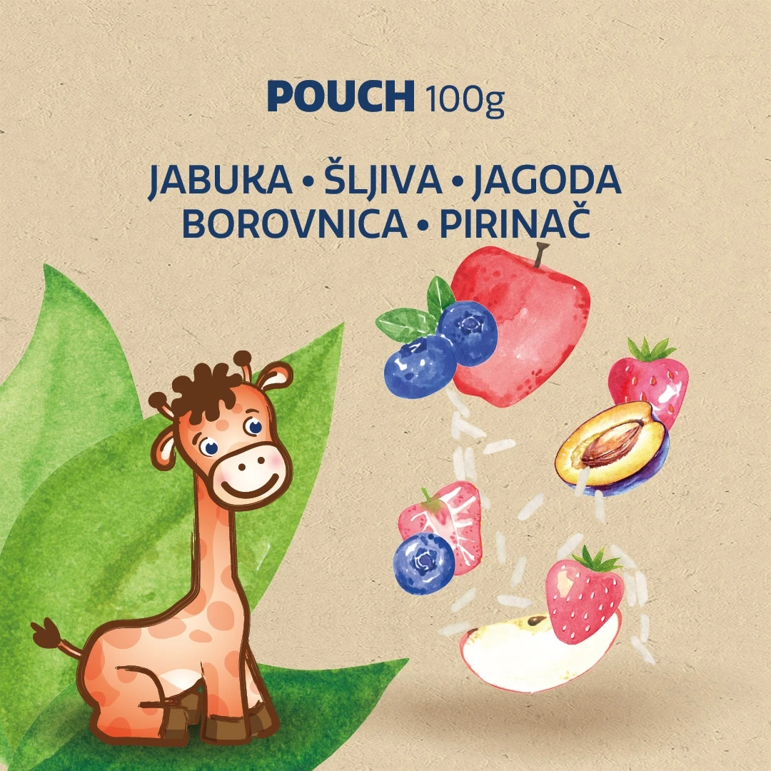 Nutrino ORGANIC Voćni Pire-Jabuka, Šljiva, Jagoda, Borovnica i Pirinač 100 g