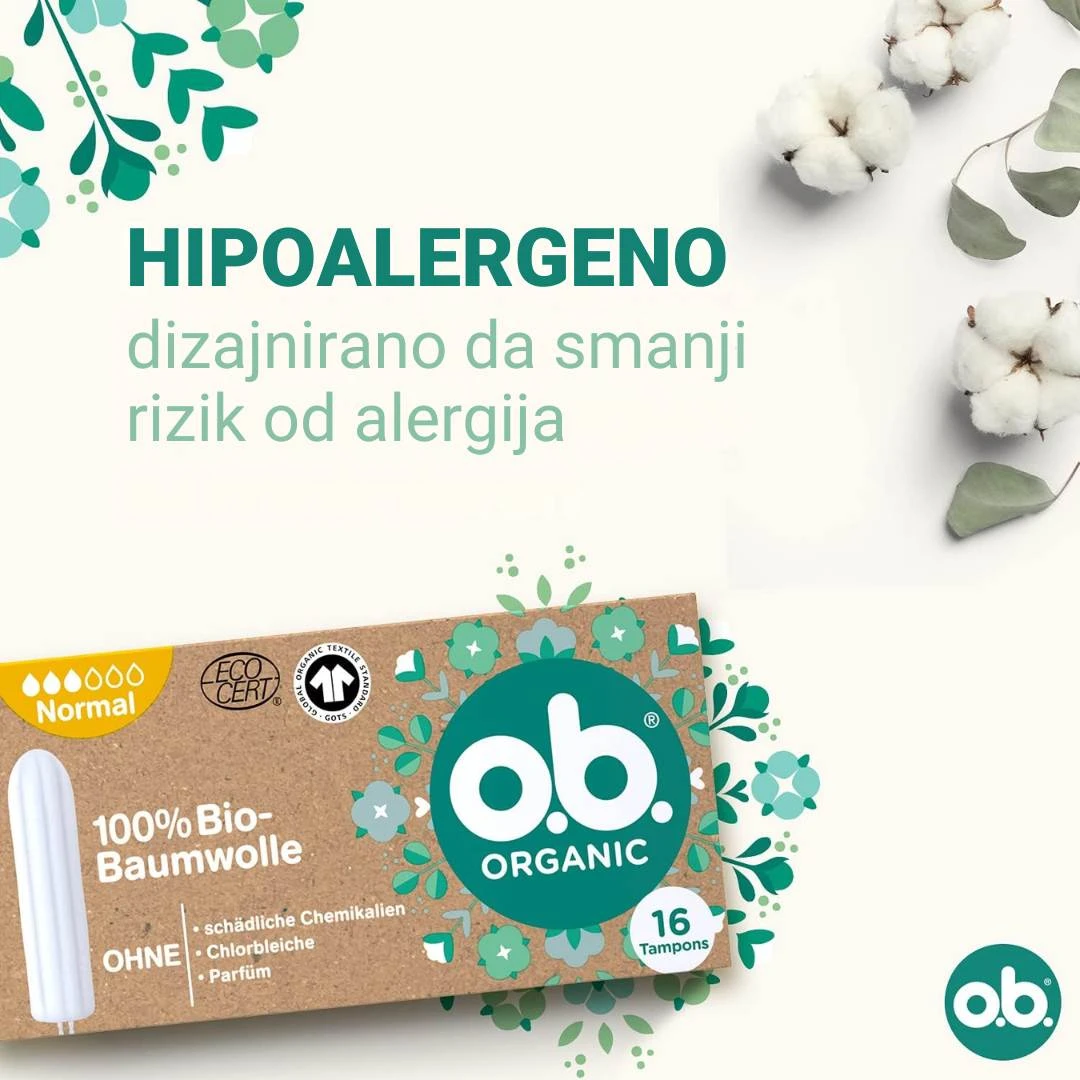 ob® Tamponi Organic NORMAL 16 Tampona za Srednje do Jače Krvarenje