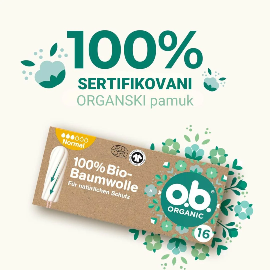 ob® Tamponi Organic NORMAL 16 Tampona za Srednje do Jače Krvarenje