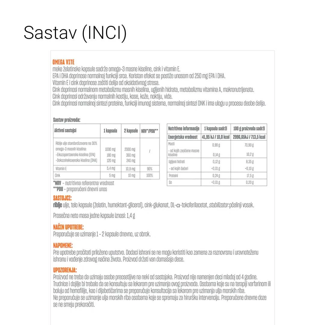 MaxMedica OMEGA VITE 60 Želatinoznih Kapsula; Omega 3 Masne Kiseline sa Cinkom i Vitaminom E