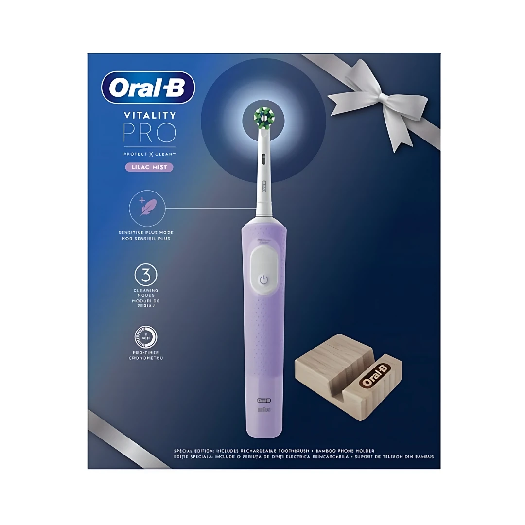 Oral-B® VITALITY PRO Električna Četkica za Zube Poklon Set i Držač od Bambusa za Mobilni Telefon 