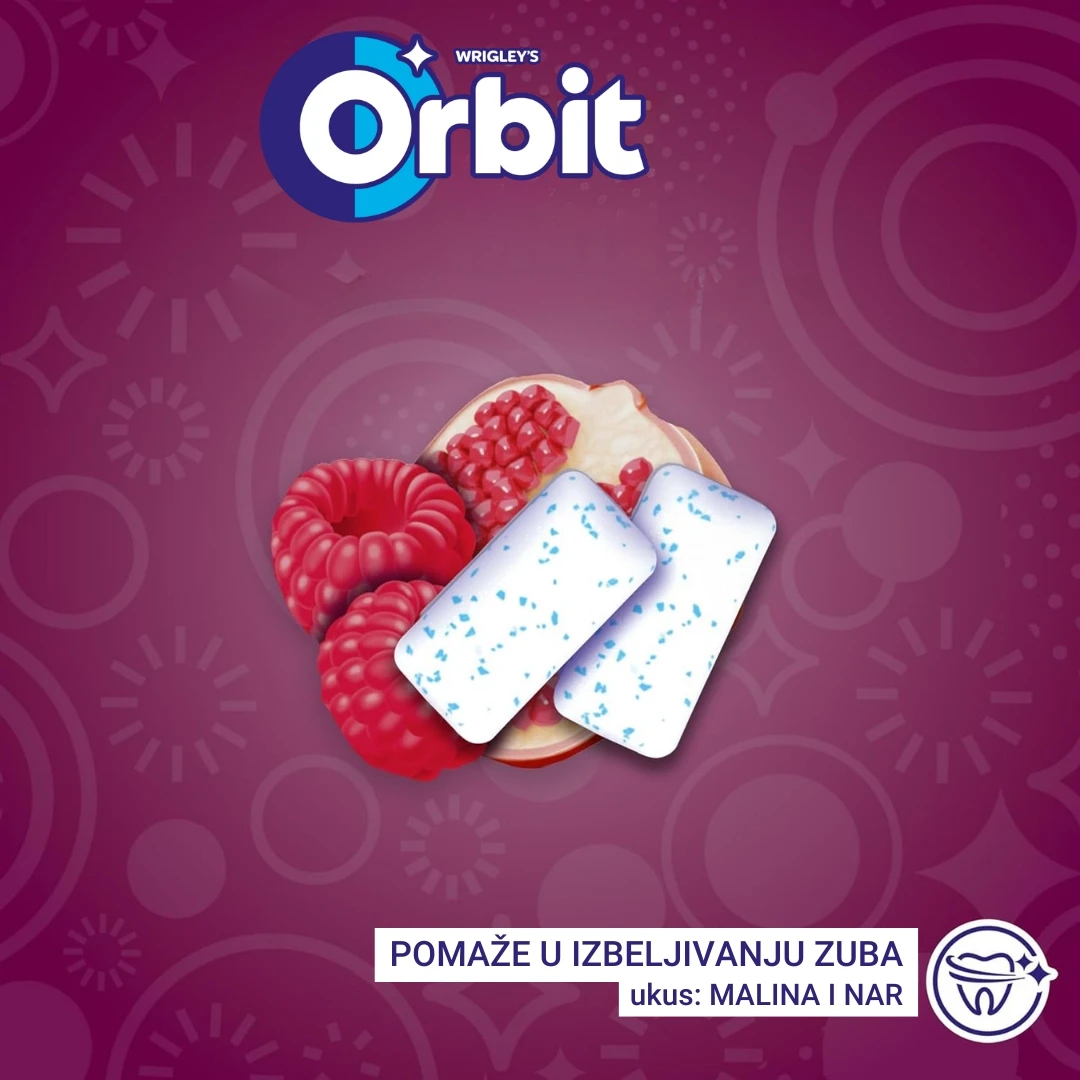 Orbit® Žvake WHITE Raspberry Pomegranate Borovnica i Nar 10 Žvaka