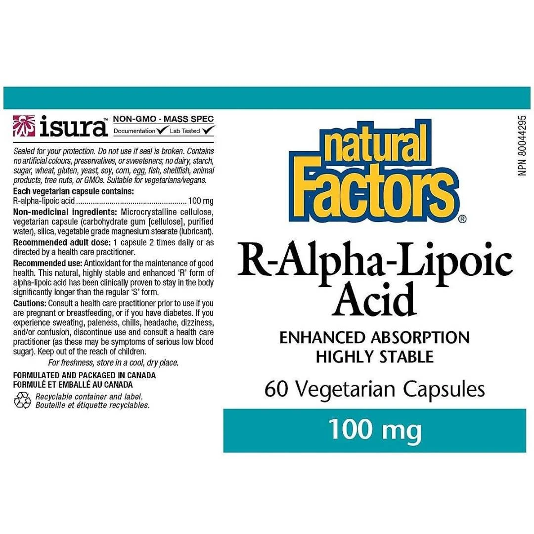 Natural Factors R-Alpha-Lipoic Acid 100 mg R-Alfa-Lipoinska Kiselina 100 mg 60 Kapsula