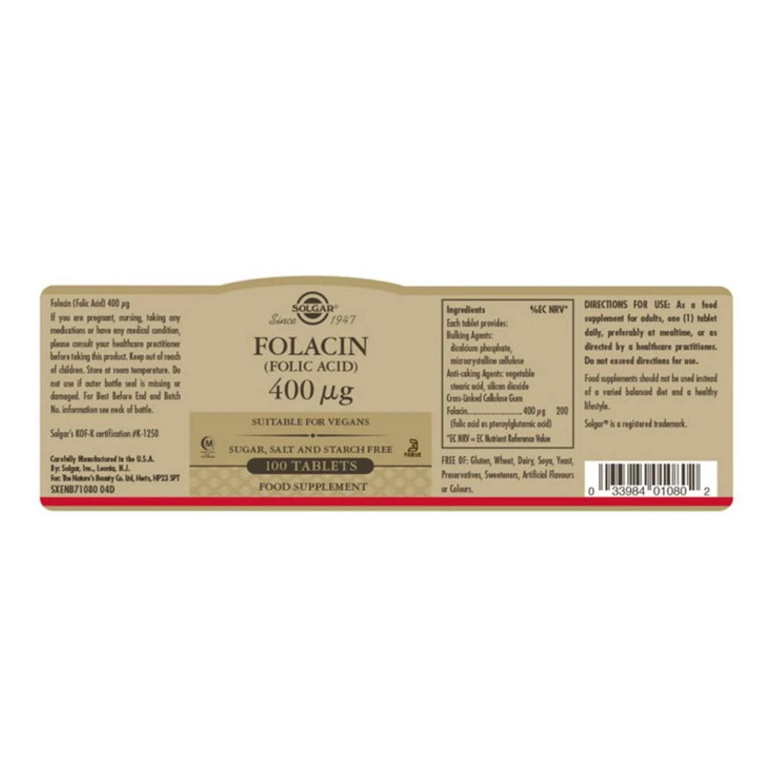 SOLGAR® Folacin Folna Kiselina 400 mcg 100 Tableta