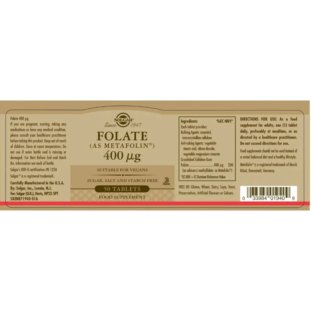 SOLGAR® Folat 400 mcg 50 Tableta