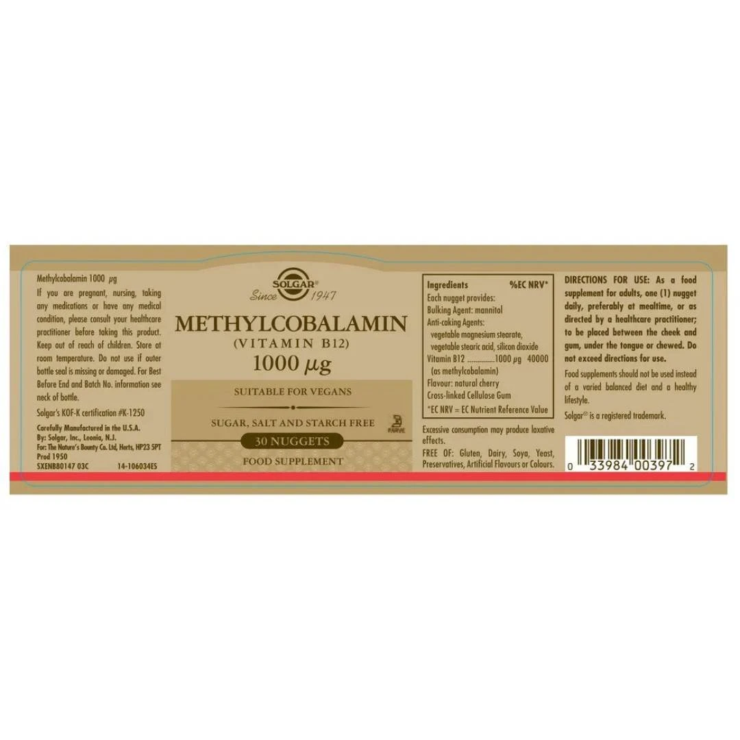 SOLGAR® Metilkobalamin 1000 μg 30 Sublingvalnih Tableta