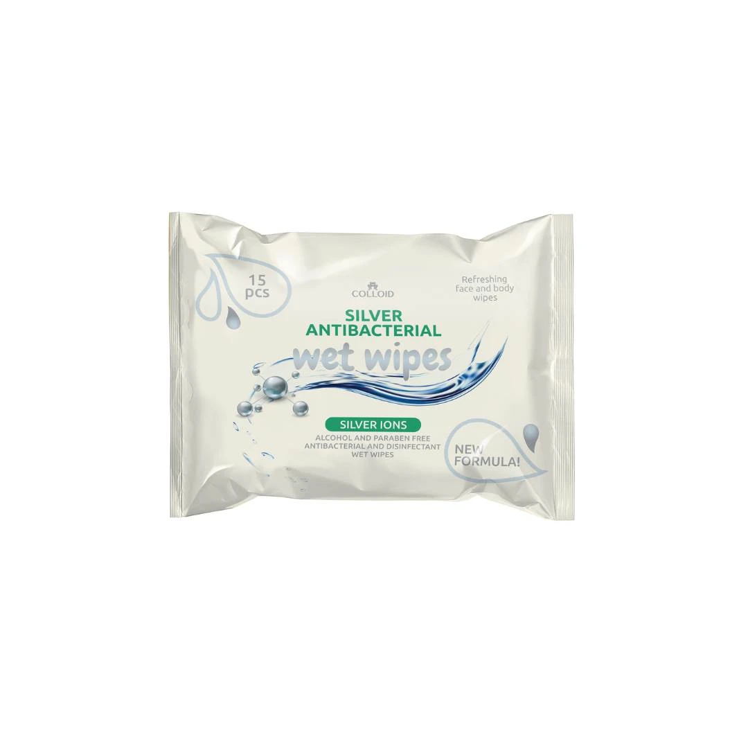 Silver Antibacterial Wet Wipes Vlažne Maramice Nano Srebro 15 Komada za Dezinfekciju Lica, Ruku, Tela, Predmeta i Površina