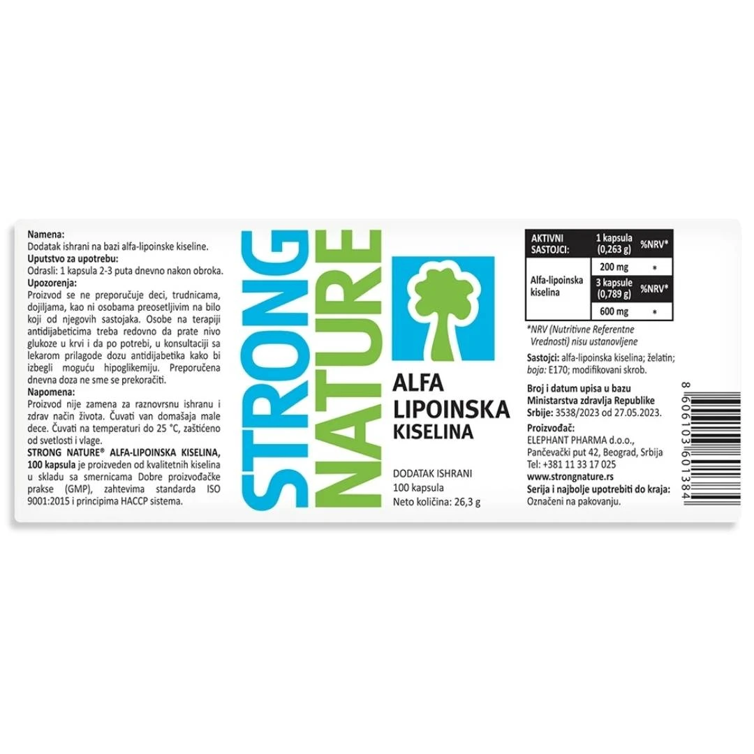 STRONG NATURE® Alfalipoinska Kiselina 200 Kapsula 100+100 Gratis