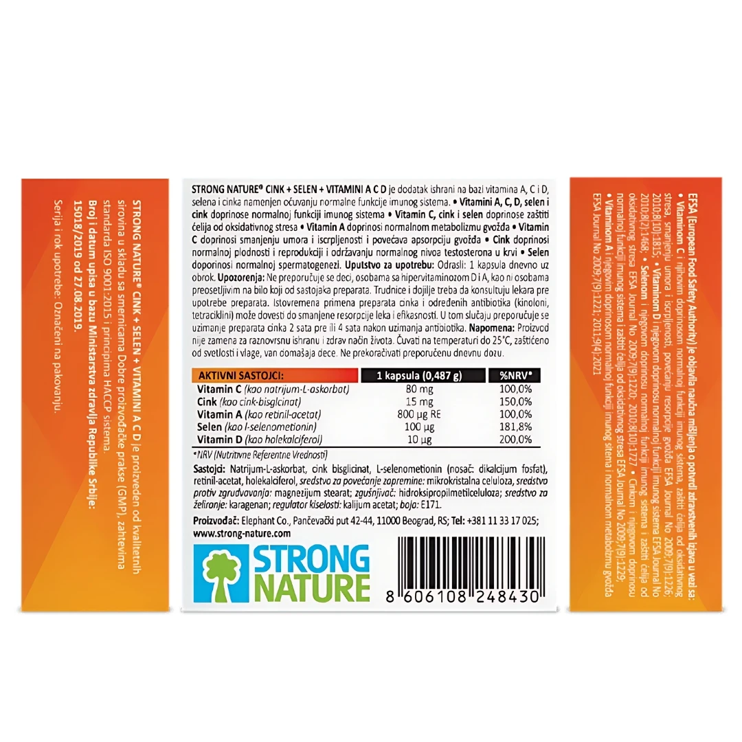 STRONG NATURE® Cink+Selen+Vitamini A C D 30 Kapsula