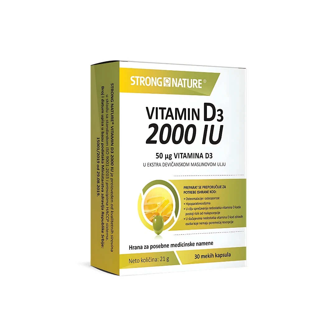 STRONG NATURE® Vitamin D3 2000 IU 50 µg 30 Mekih Želatinoznih Kapsula